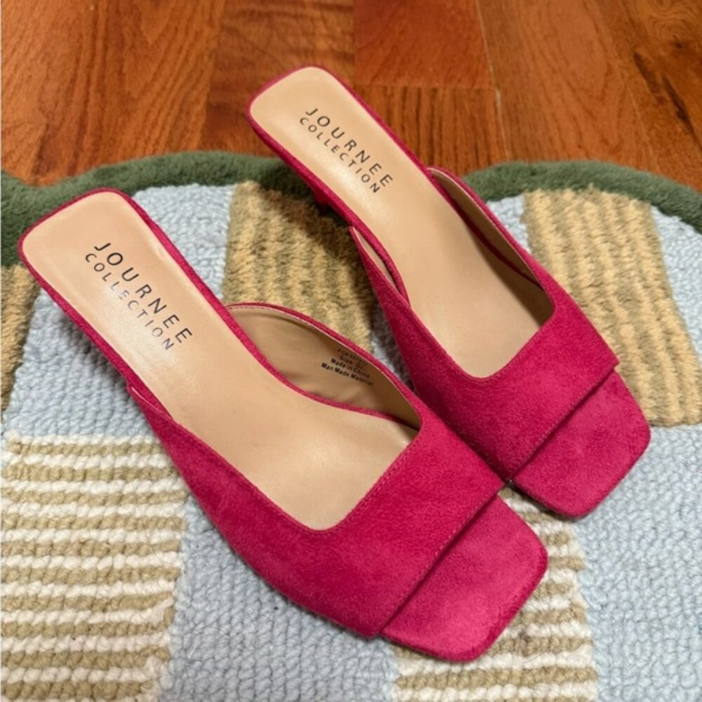 Pink Square-Toed Kitten Heel